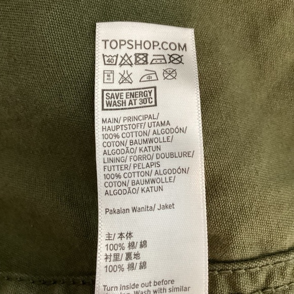 Topshop Utility Cotton Military Jacket Army Green Size 4 - Picture 7 of 7